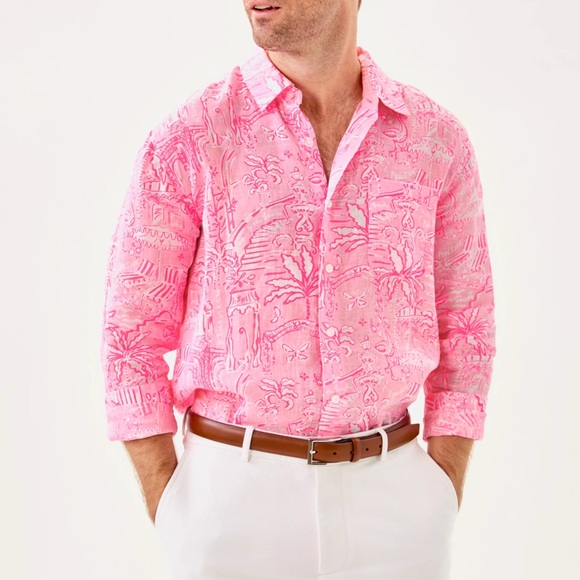 Lilly Pulitzer Men’s Addison Seacoast Linen Shirt – Size L - Picture 5 of 8